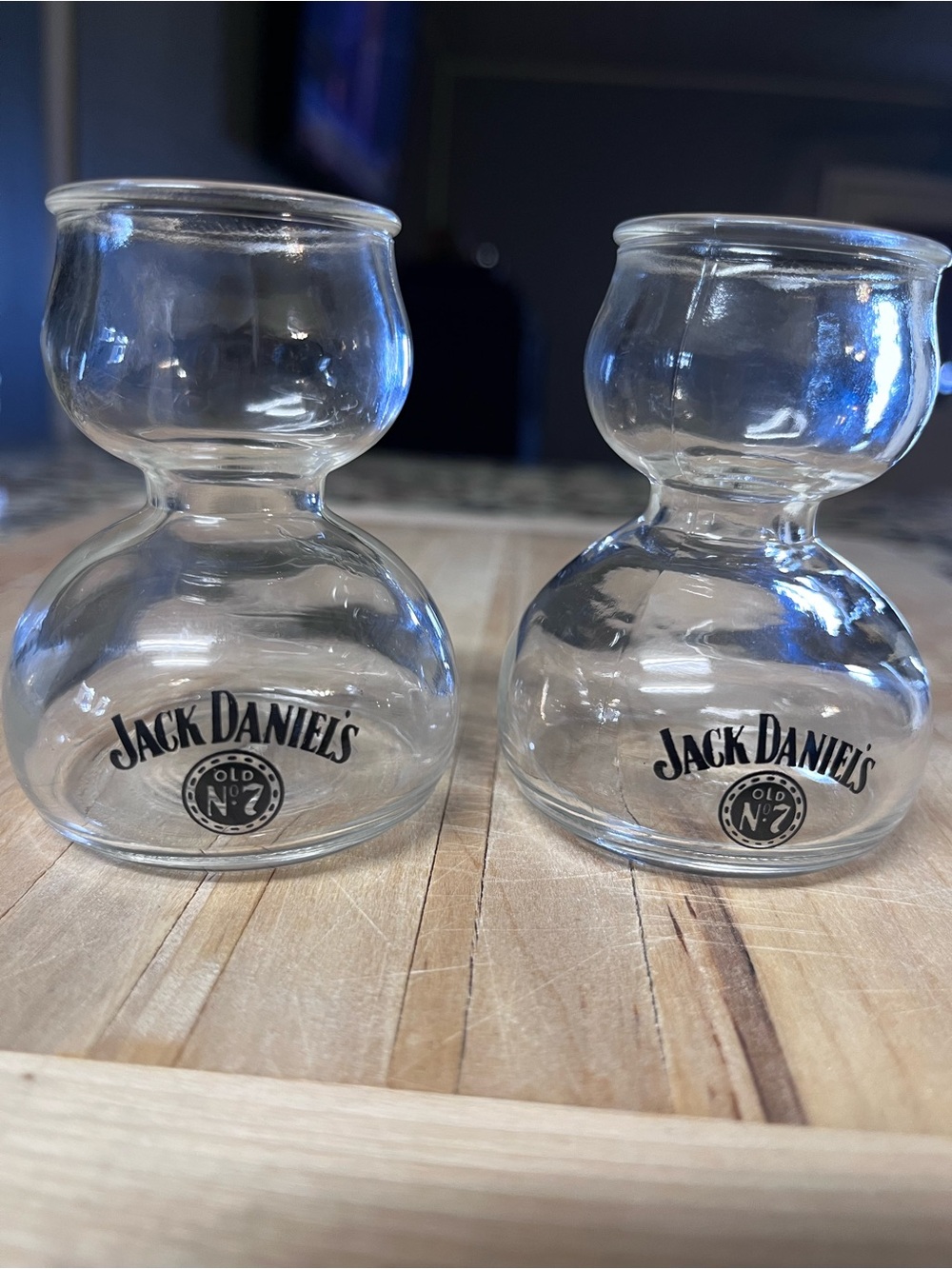 Jack Daniels Clear Double-Chamber Shot Glasses with Black Logo - Pair